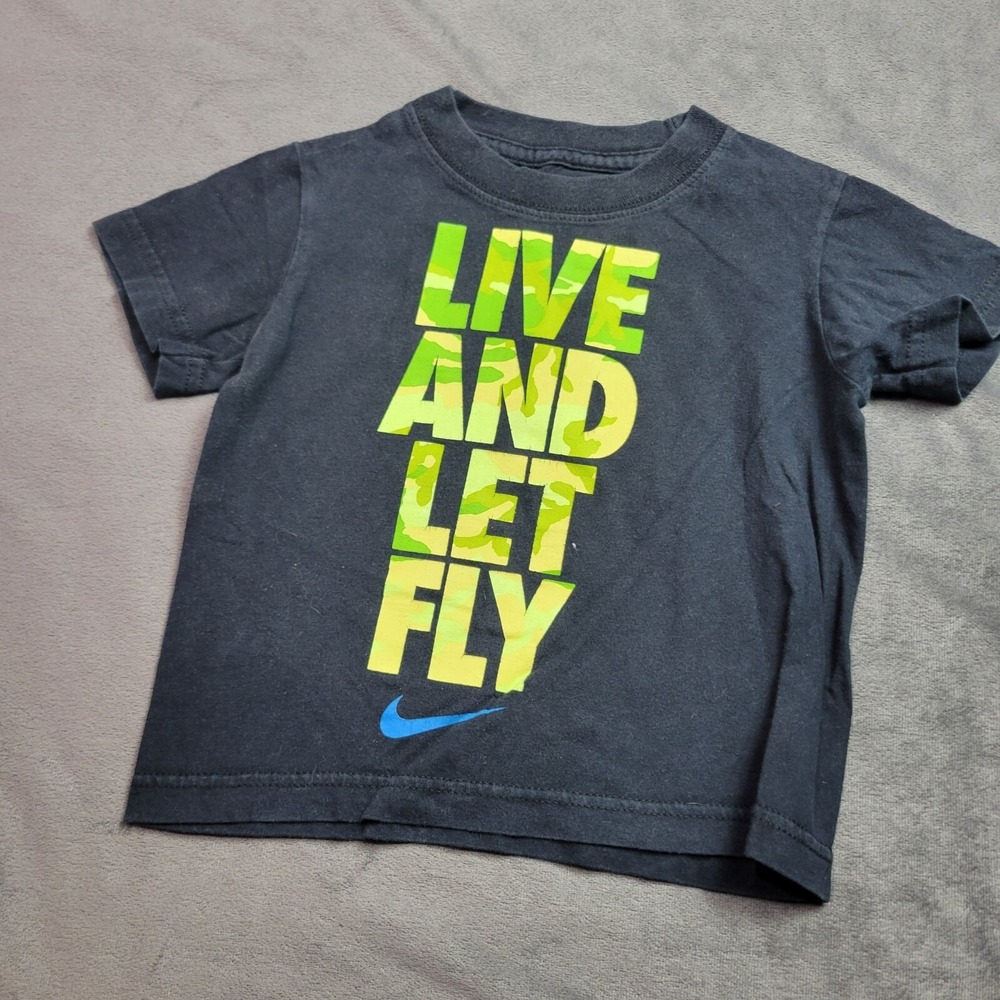 Nike Toddler Boys Black T-Shirt Live And Let Fly Graphic 100% Cotton Size 2T